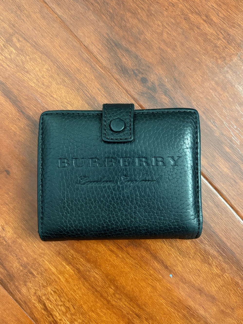 Burberry Black Pebbled Leather Snap Card Wallet